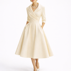 Women's Wrap Midi Dress with Collar & 3/4 Sleeves | Kayla