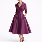 Women's Wrap Midi Dress with Collar & 3/4 Sleeves | Kayla