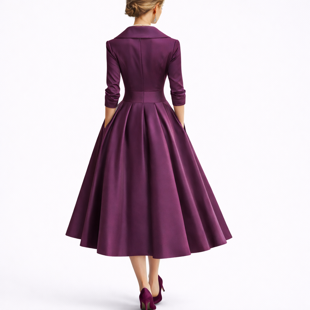 Women's Wrap Midi Dress with Collar & 3/4 Sleeves | Kayla