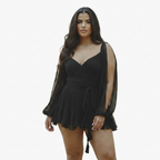 Women's Wrap Mini Dress with Sheer Slit Sleeves & Tie Waist | Georgia