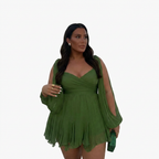 Women's Wrap Mini Dress with Sheer Slit Sleeves & Tie Waist | Georgia