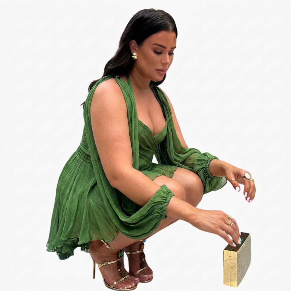 Women's Wrap Mini Dress with Sheer Slit Sleeves & Tie Waist | Georgia