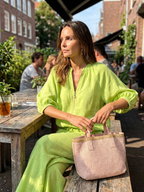 Women's Zip-Front Linen Blend Blouson Top & Wide Leg Pants Set | Olivia