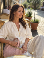 Women's Zip-Front Linen Blend Blouson Top & Wide Leg Pants Set | Olivia