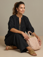 Women's Zip-Front Linen Blend Blouson Top & Wide Leg Pants Set | Olivia