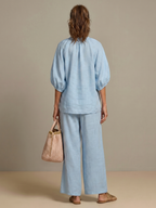 Women's Zip-Front Linen Blend Blouson Top & Wide Leg Pants Set | Olivia